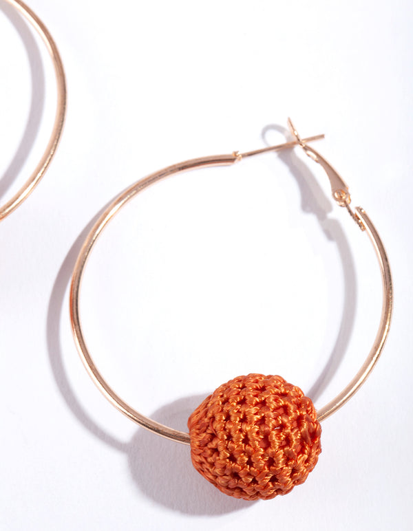 Gold Crochet Ball Hoop Earrings