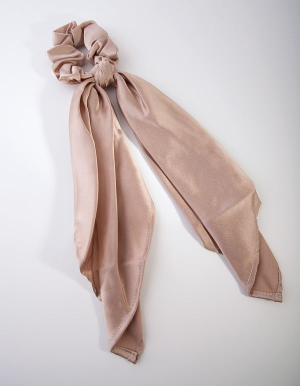 Taupe Satin Scrunchie Scarf