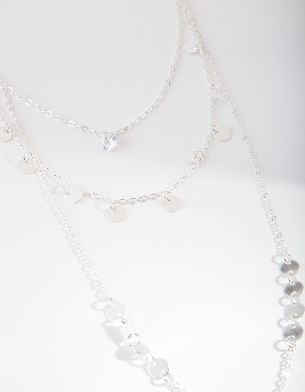 Silver Multi Layer Disc Charm Choker