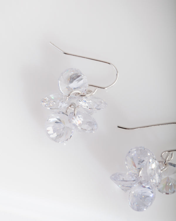 Silver Cubic Zirconia Cluster Earrings
