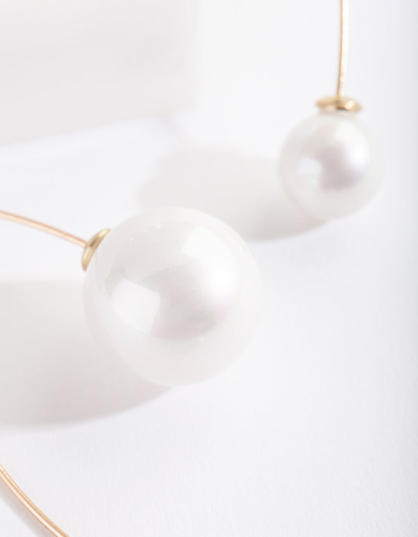 Gold Double Pearl Bead Earrings