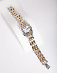 Mixed Metal Square Link Watch - link has visual effect only