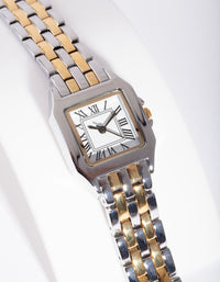 Mixed Metal Square Link Watch - link has visual effect only