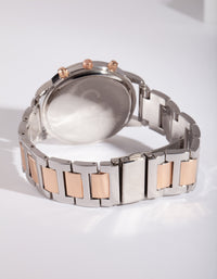 Mixed Metal Diamante Link Strap Watch - link has visual effect only