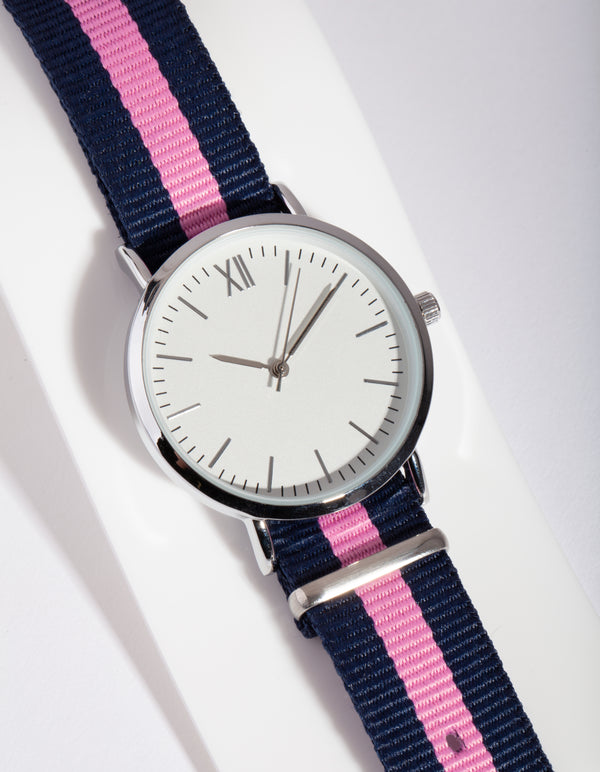 Silver Stripe Fabric Watch