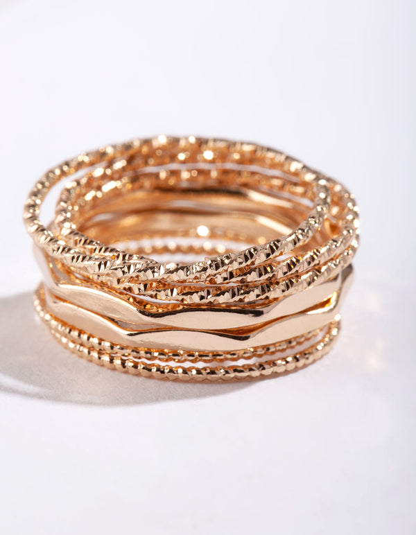 Gold Diamond Cut Ring Stack 8-Pack