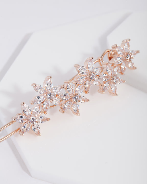 Rose Gold Cubic Zirconia Flower Hair Clip