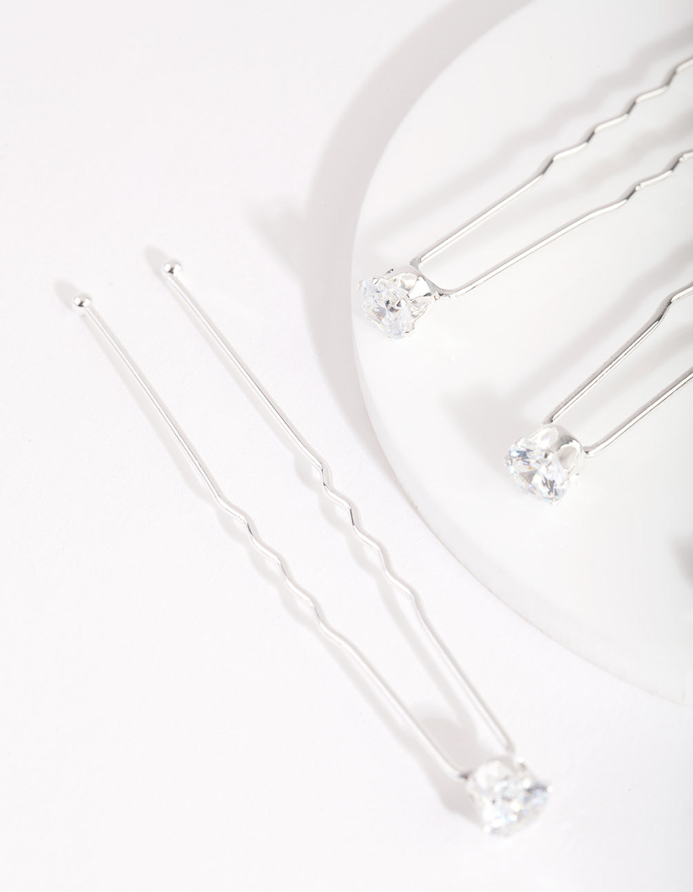 Silver Cubic Zirconia Crystal Hair Pins 4-Pack