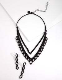 Black Diamante Leaf Necklace & Earrings Set - link has visual effect only