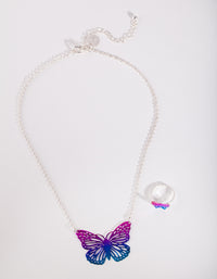 Kids Silver Butterfly Necklace Ring Set - link has visual effect only
