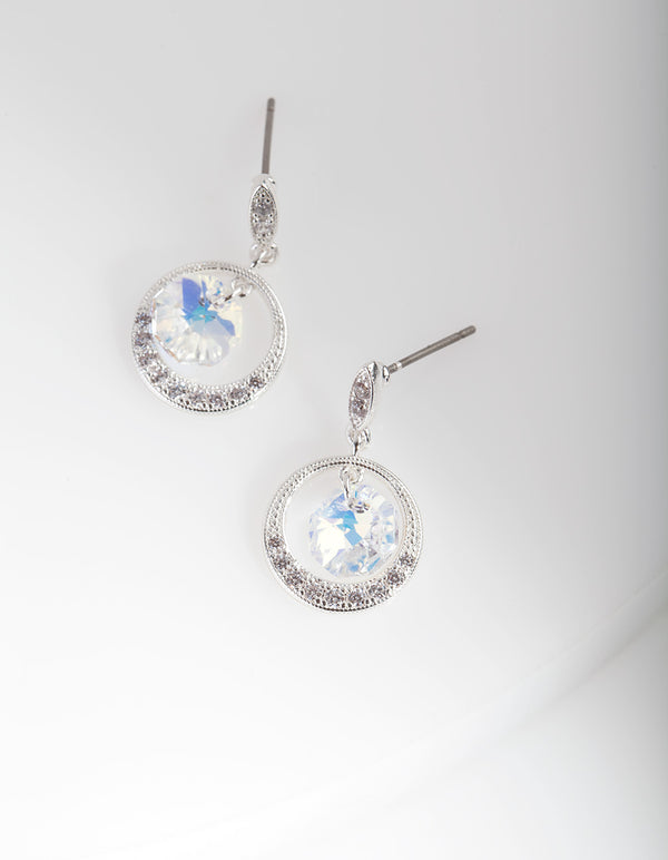 Silver Circle Cubic Zirconia Floating Necklace Earring Set