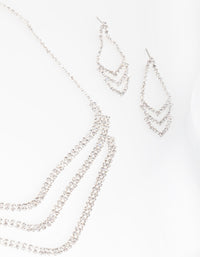 Silver Triple Row Cupchain Diamante Earring Necklace Set - link has visual effect only