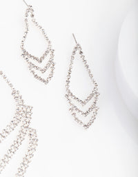 Silver Triple Row Cupchain Diamante Earring Necklace Set - link has visual effect only