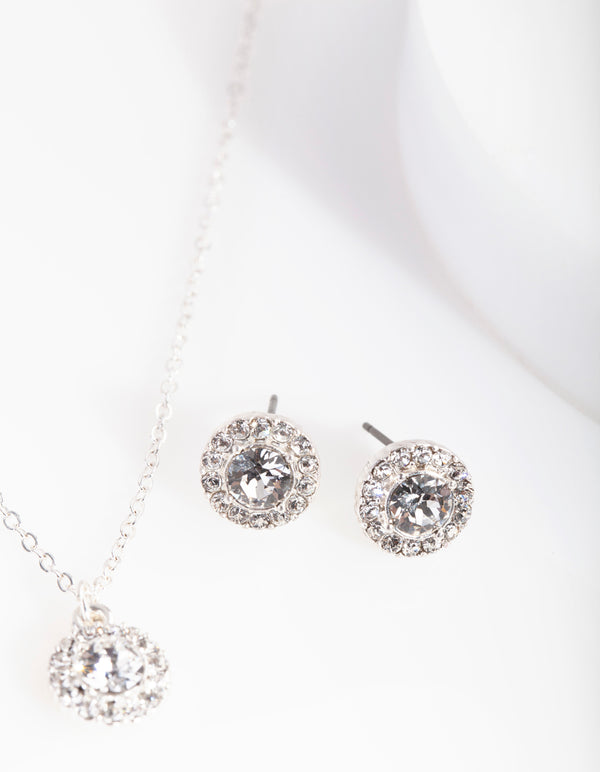 Silver Crystal Swarovski Earring Necklace Set