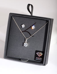 Silver 6mm Cubic Zirconia Earring Necklace Set - link has visual effect only