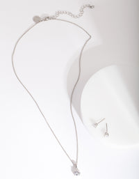 Silver 6mm Cubic Zirconia Earring Necklace Set - link has visual effect only