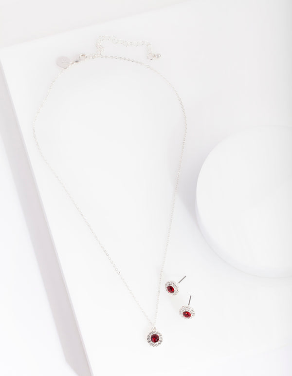 Silver Red Swarovski Earring Necklace Set