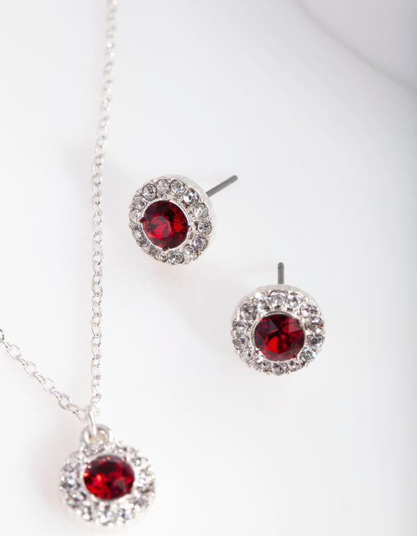 Silver Red Swarovski Earring Necklace Set