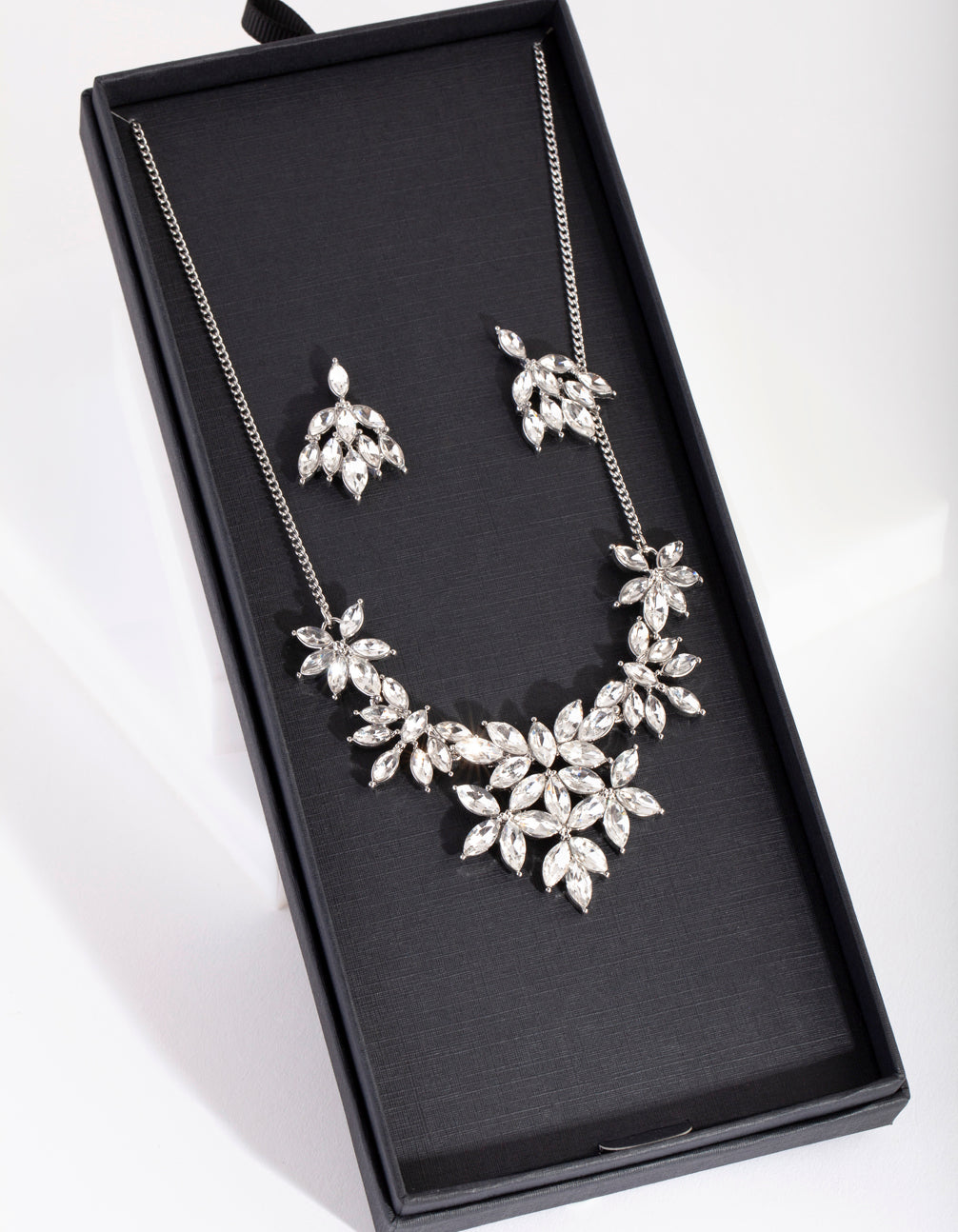 Silver Cubic Zirconia Cluster Necklace Earring Set