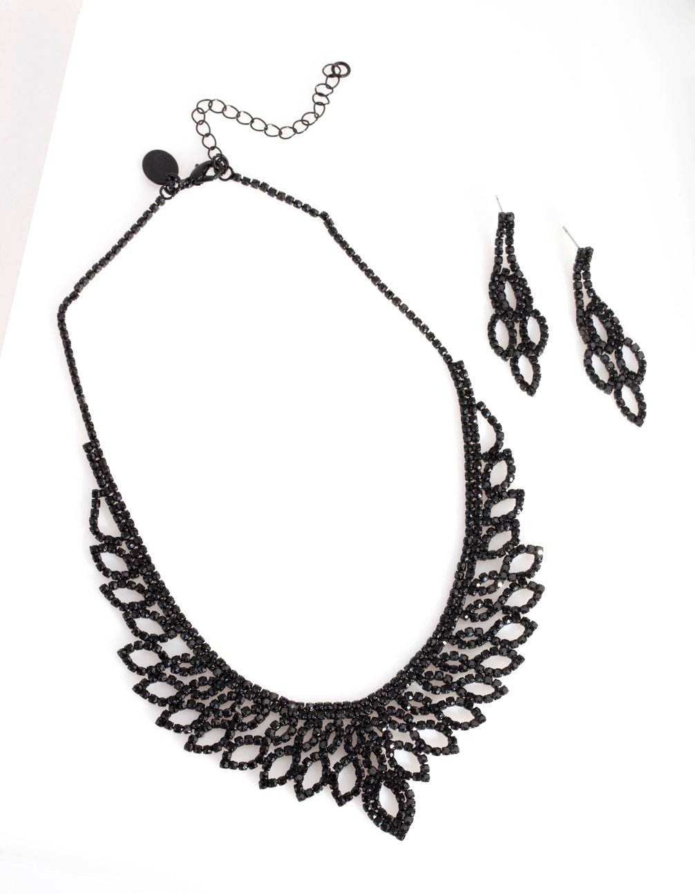 Black Decorative Cubic Zirconia Earring Necklace Set