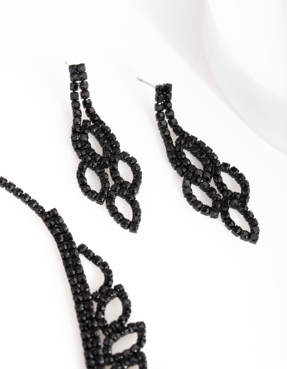 Black Decorative Cubic Zirconia Earring Necklace Set