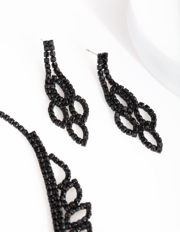 Black Decorative Cubic Zirconia Earring Necklace Set