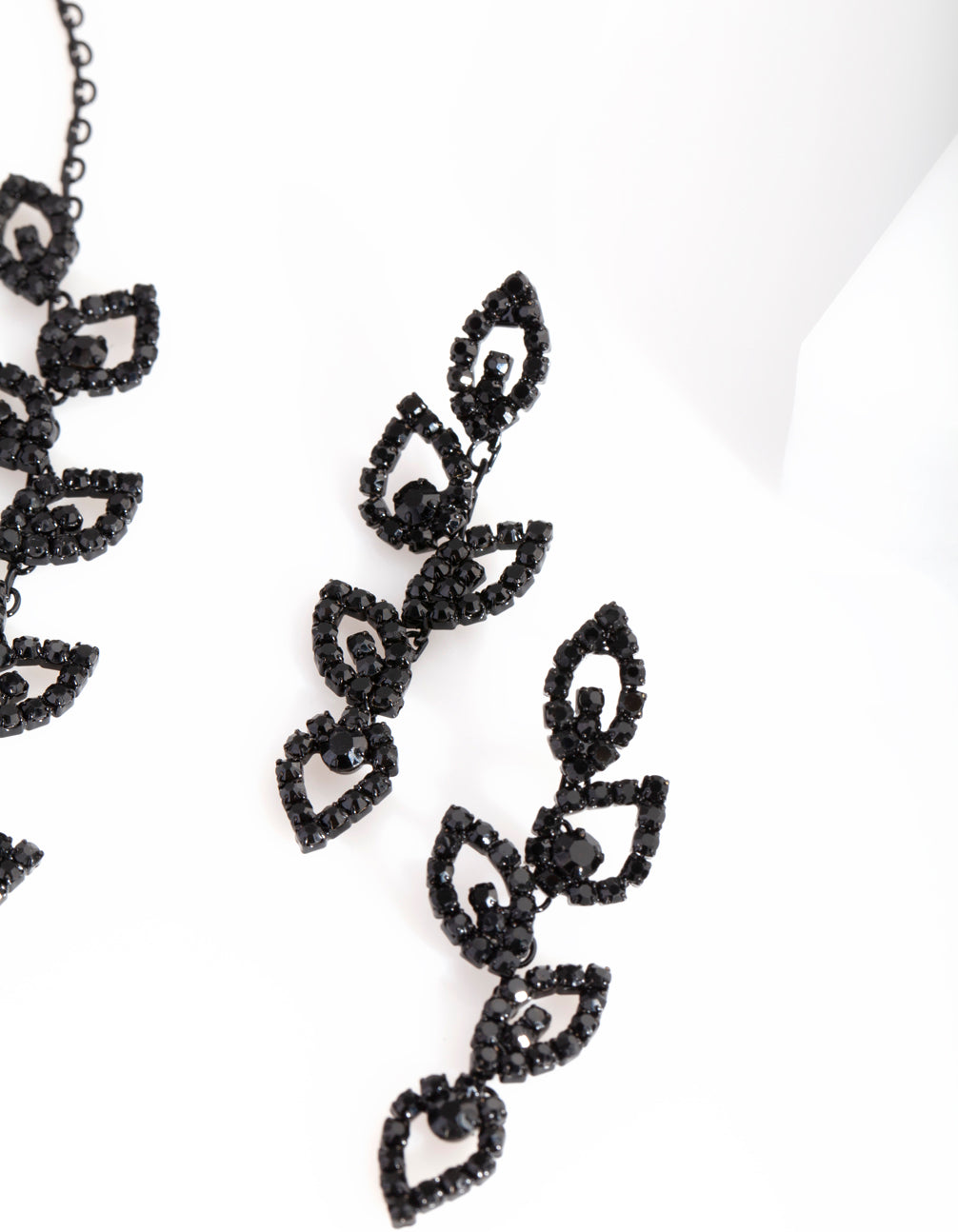 Black Cubic Zirconia Leaf Necklace Earring Set