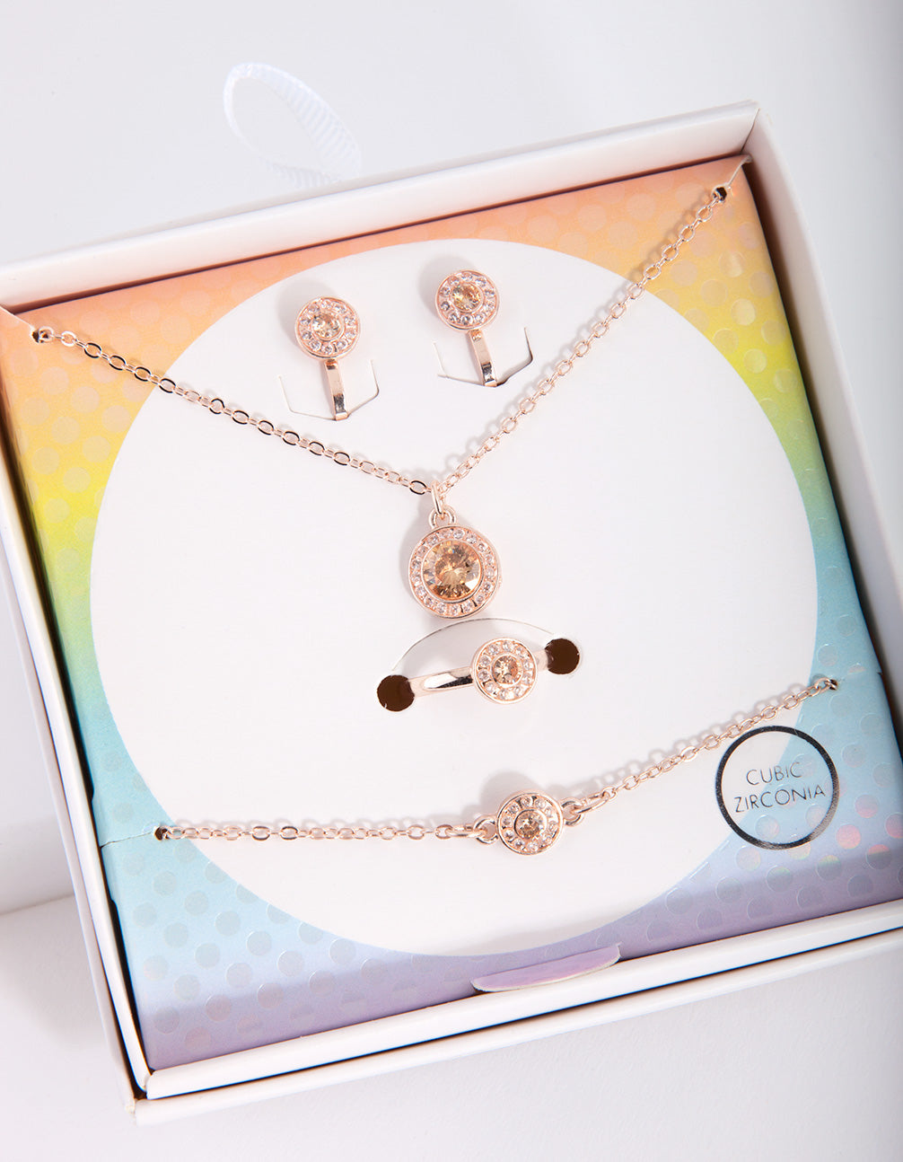 Kids Rose Gold Cubic Zirconia Halo Jewellery Set