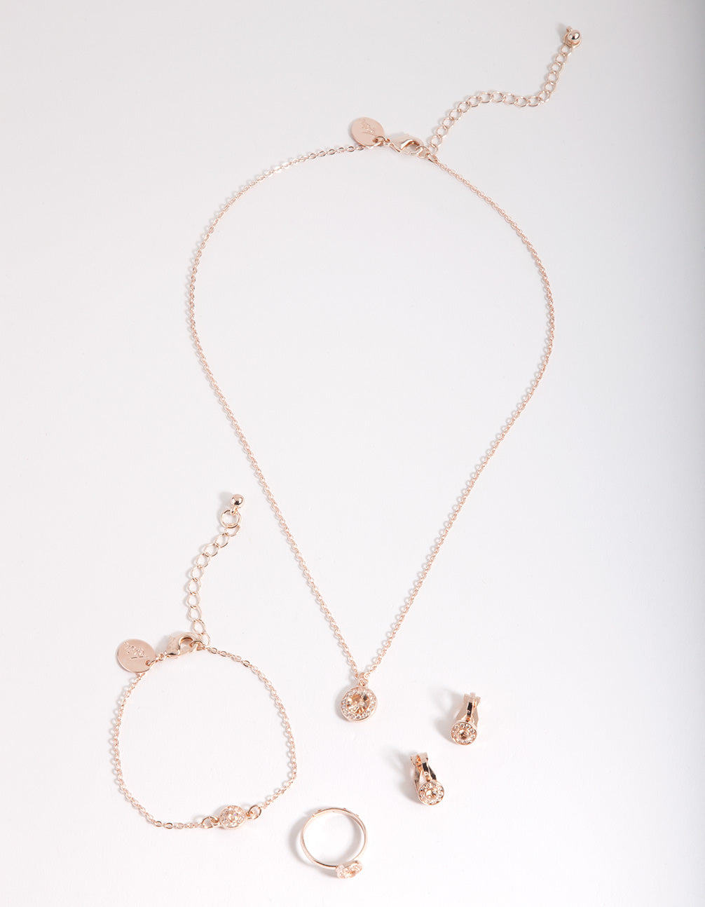 Kids Rose Gold Cubic Zirconia Halo Jewellery Set
