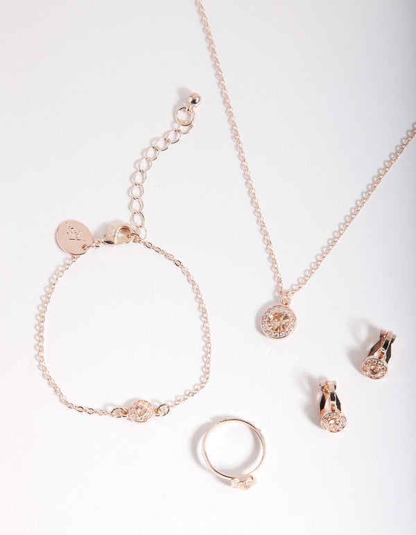 Kids Rose Gold Cubic Zirconia Halo Jewellery Set
