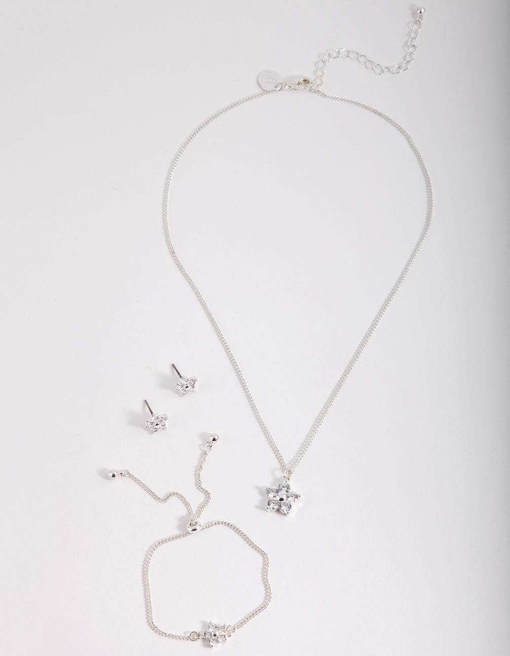 Kids Silver Cubic Zirconia Flower Jewellery Set