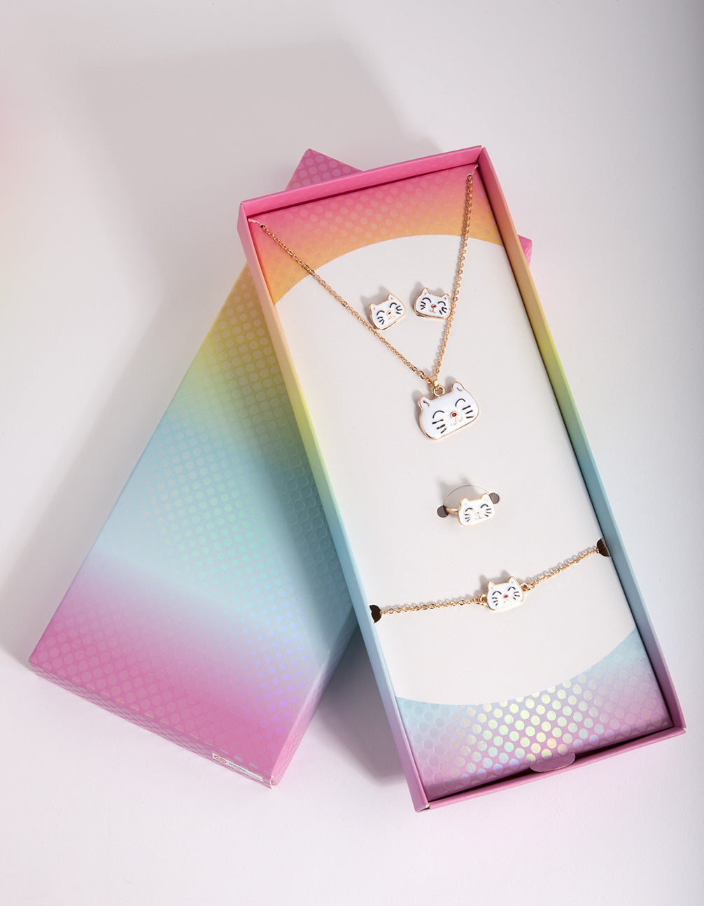 Kids Gold Enamel Cat Jewellery Set