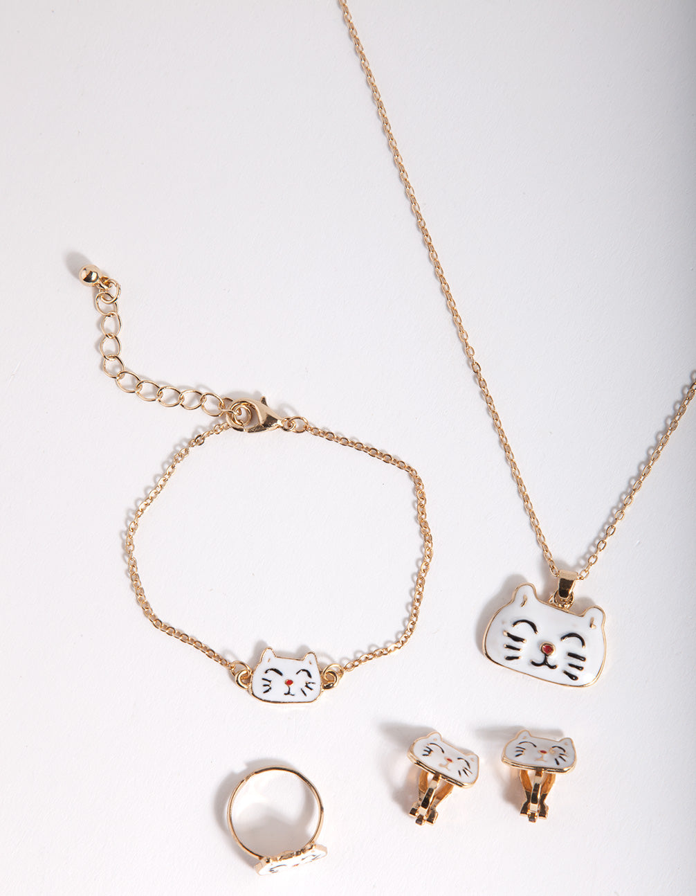 Kids Gold Enamel Cat Jewellery Set