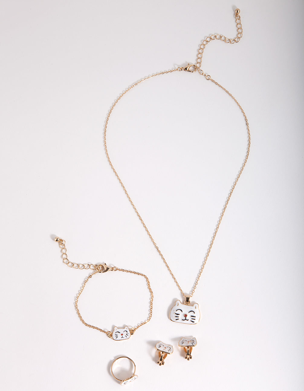 Kids Gold Enamel Cat Jewellery Set