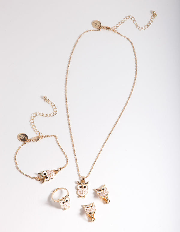 Kids Gold Enamel Owl Jewellery Set