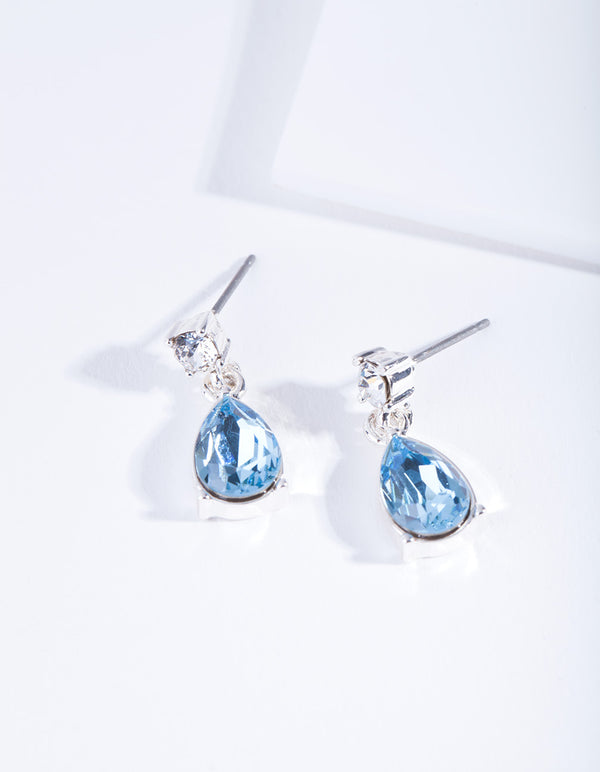 Aqua Diamond Simulant Teardrop Earrings