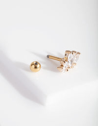 Gold Surgical Steel Cubic Zirconia Navette Fan Barbell Earring - link has visual effect only