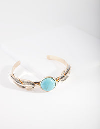 Gold Turquoise Faux Feather Cuff Bracelet - link has visual effect only