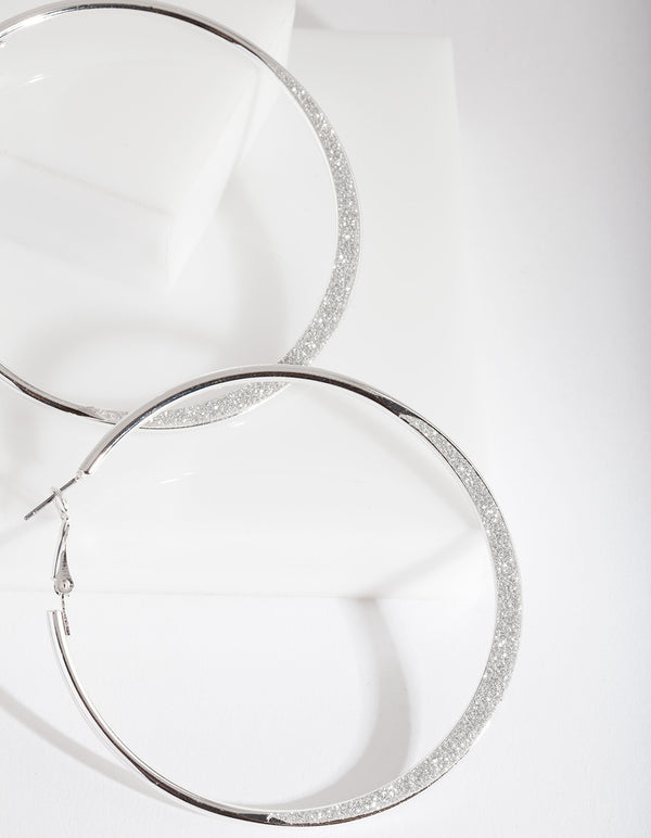 Large Silver Glitter Edge Hoop Earrings