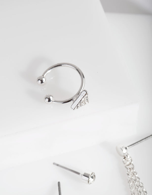 Silver Pearl Drop Ear Cuff 5-Pack