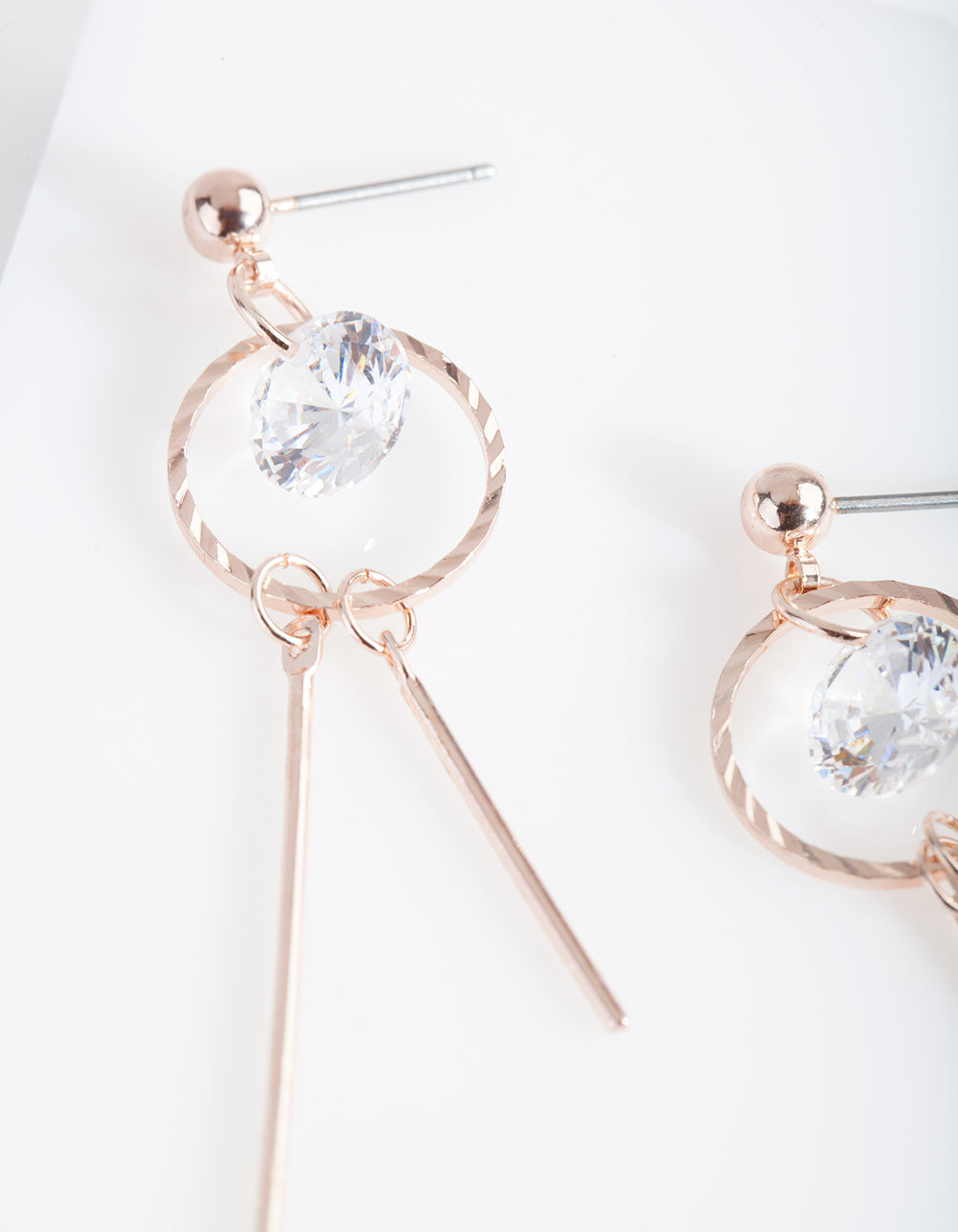 Rose Gold Cubic Zirconia Stick Earrings