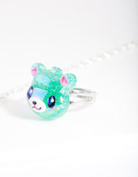 Kids Green Panda Necklace Ring Set - link has visual effect only