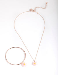 Kids Rose Gold Glitter Flower Necklace Bangle Pack - link has visual effect only