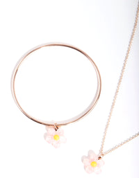 Kids Rose Gold Glitter Flower Necklace Bangle Pack - link has visual effect only