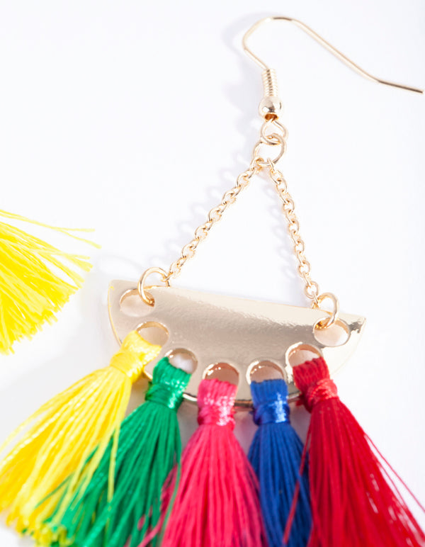 Gold Multicoloured Tassel Drop Earrings