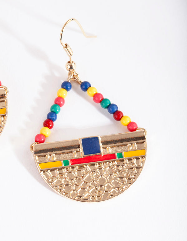 Gold Textured Bohemian Bead Earrings