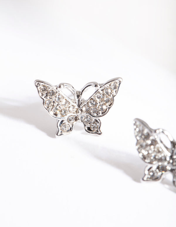 Rhodium Diamante Butterfly Stud Earrings