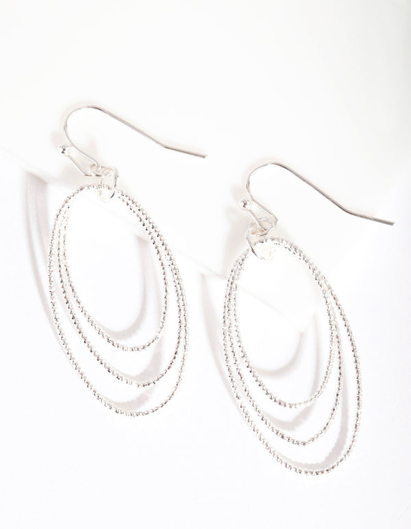 Silver Diacut Oval Drop Earrings