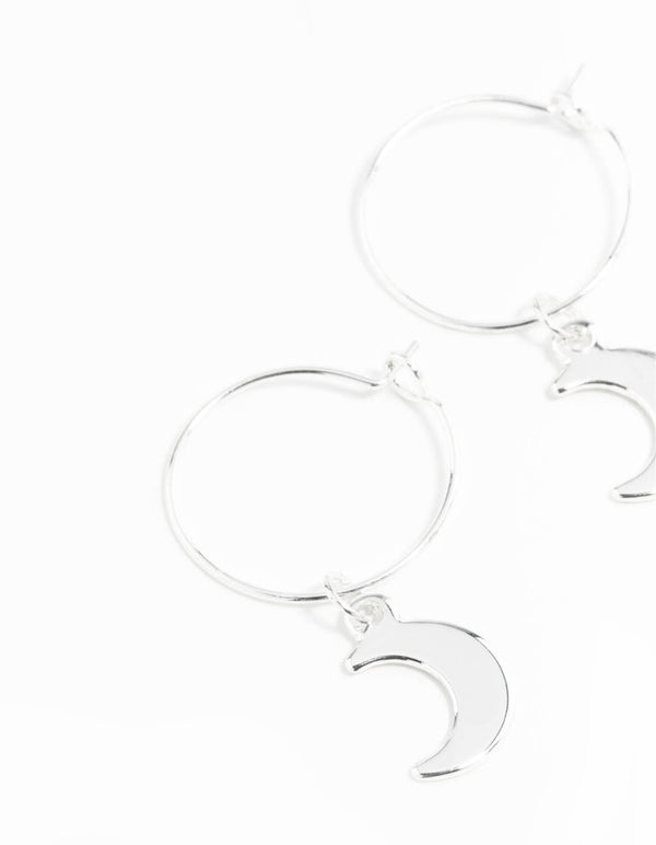Silver 13mm Moon Hoop Earrings