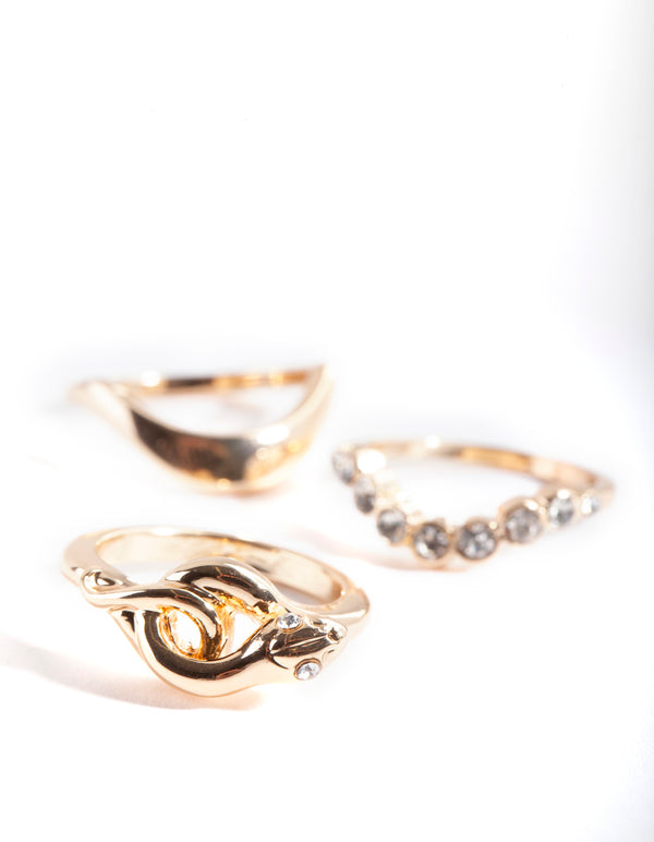 Gold Knot Snake Ring Pack